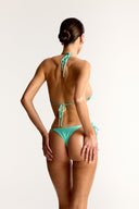 Aqua green string tie triangle bikini top with gold tips – Bailee Swim Luna